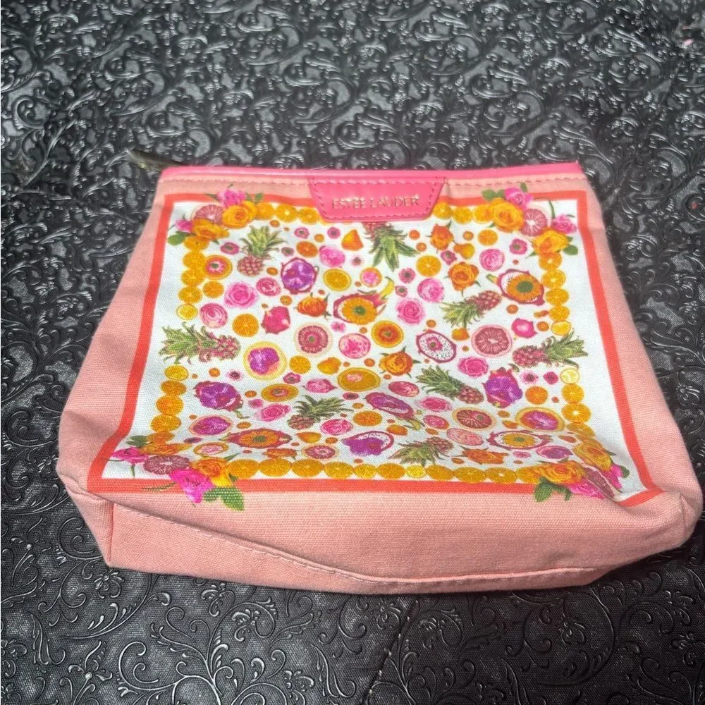 Estée Lauder Pink Floral Canvas Tote Pouch NWOT